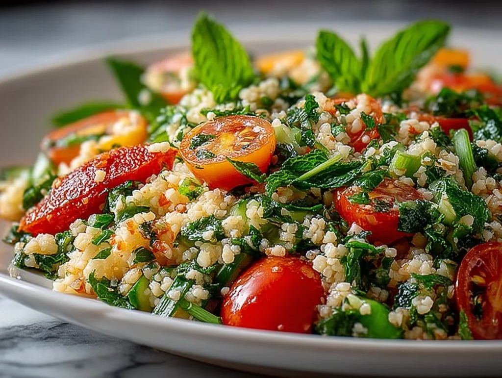 Nutritious Bulgar Wheat Salad with Fresh Herbs served in a bowl