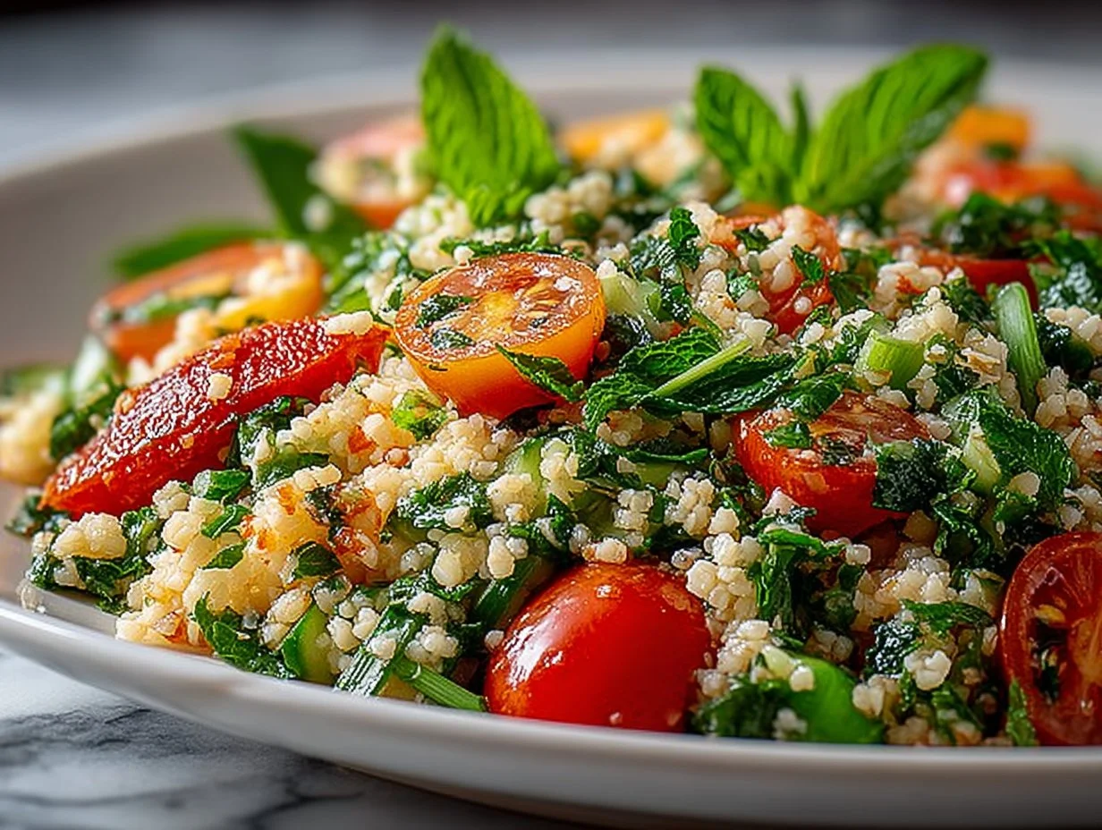 Nutritious Bulgar Wheat Salad with Fresh Herbs served in a bowl