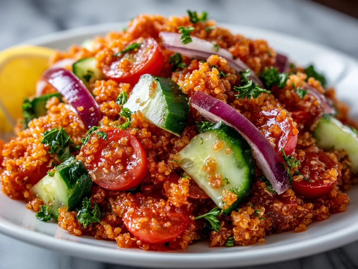 Bulgur Salad with fresh vegetables and herbs in a bowl