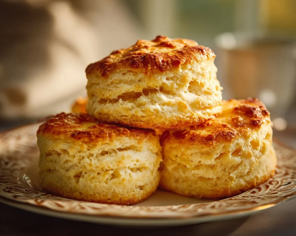 Freshly baked Butter Swim Biscuits served on a plate.