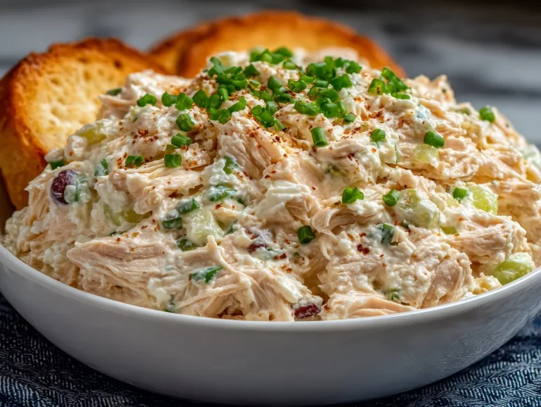 Delicious canned chicken salad served in a bowl with fresh ingredients