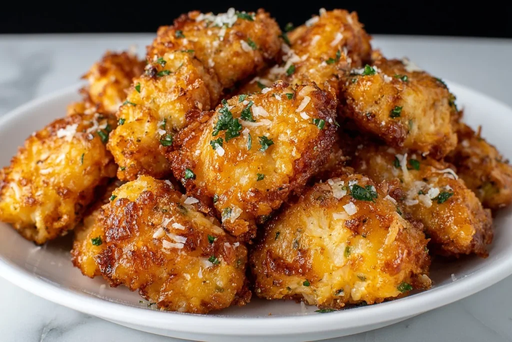 Plate of homemade Chicken and Broccoli Nuggets served with dipping sauce