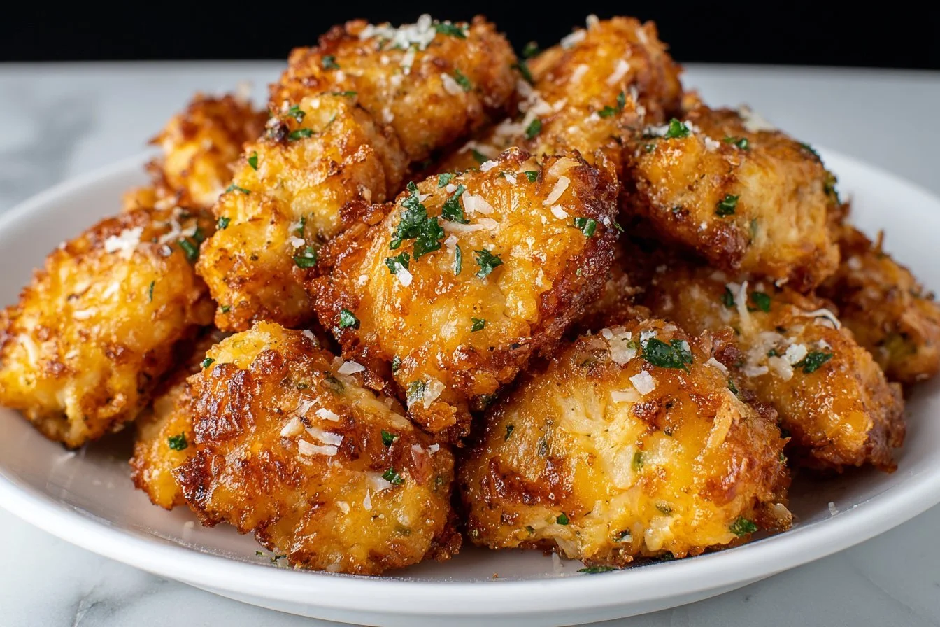 Plate of homemade Chicken and Broccoli Nuggets served with dipping sauce