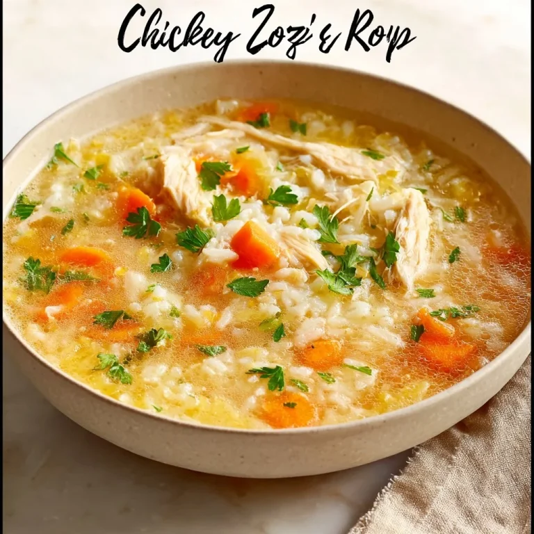 Bowl of homemade chicken rice soup with herbs and vegetables