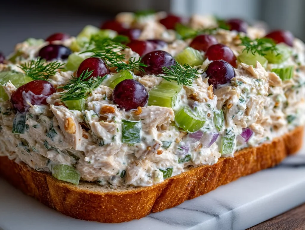 Delicious homemade chicken salad prepared with fresh ingredients