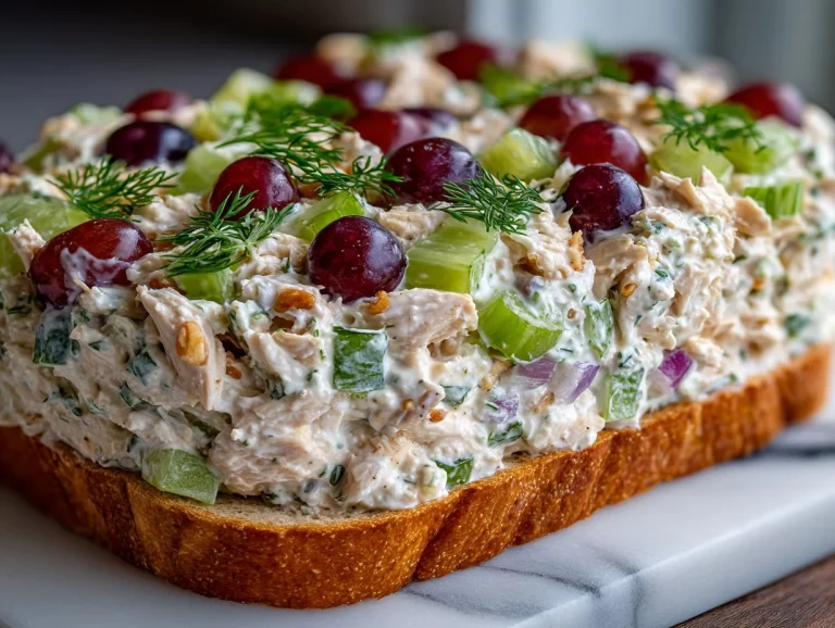 Delicious homemade chicken salad prepared with fresh ingredients