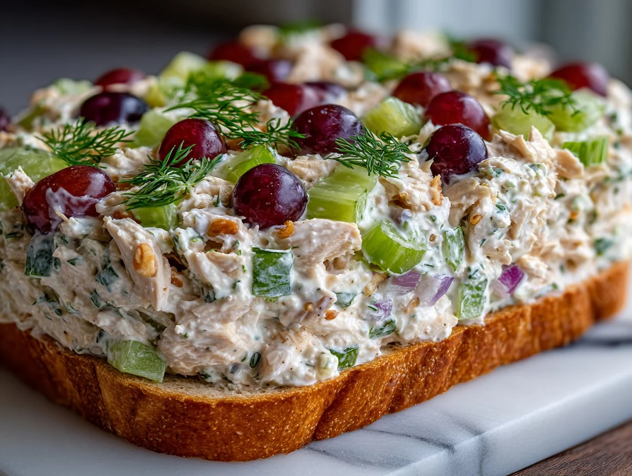 Delicious homemade chicken salad prepared with fresh ingredients