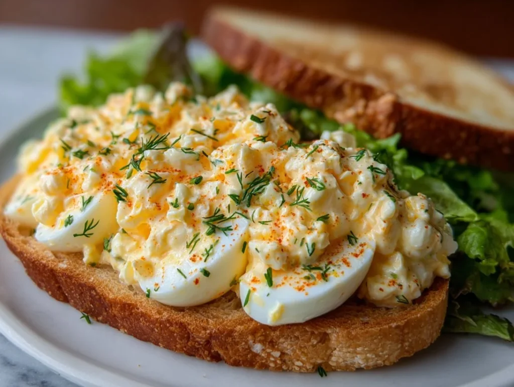 Classic egg salad served in a bowl with fresh herbs.
