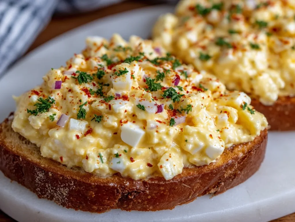 Classic egg salad appetizer served in a bowl with fresh herbs