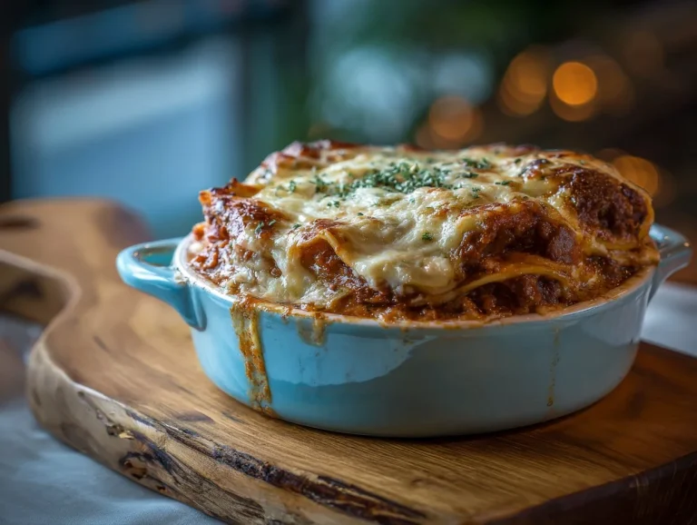 Delicious classic lasagna with layers of cheese, meat, and marinara sauce