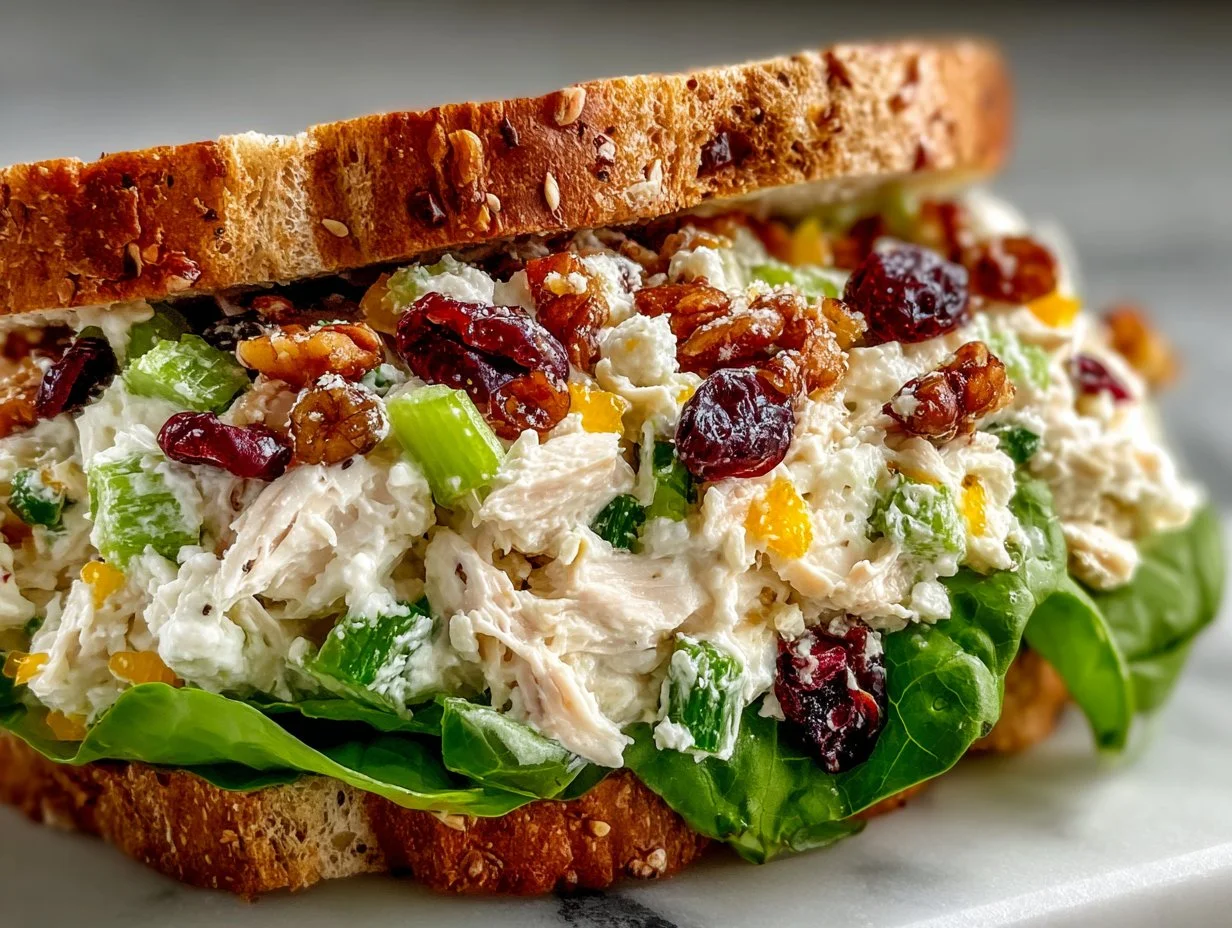 Delicious homemade cranberry chicken salad served in a bowl