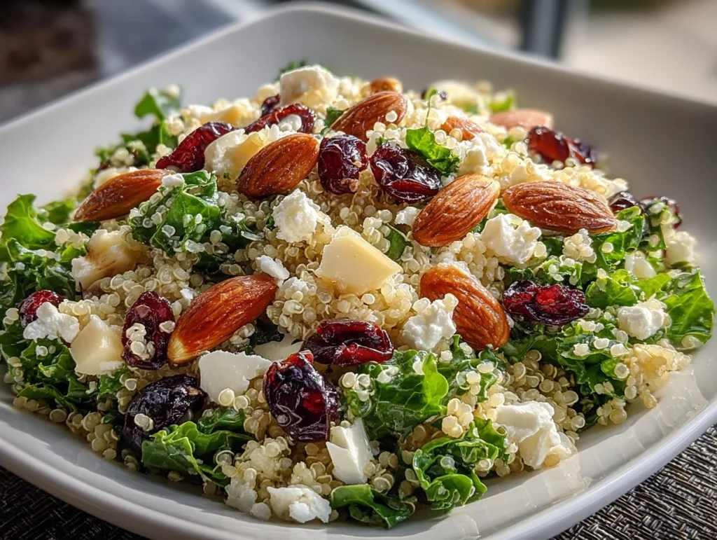 Colorful Cranberry Kale Quinoa Salad with vibrant ingredients in a bowl