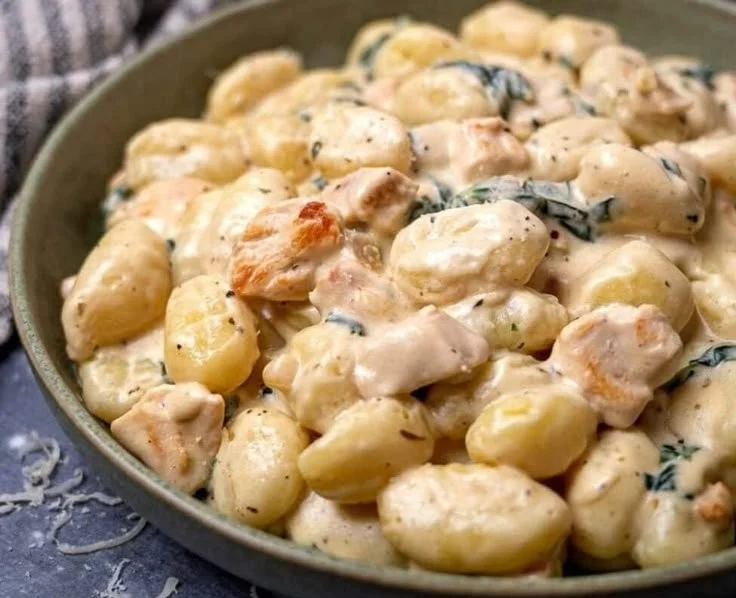Creamy Chicken Gnocchi served in a bowl with herbs and spices