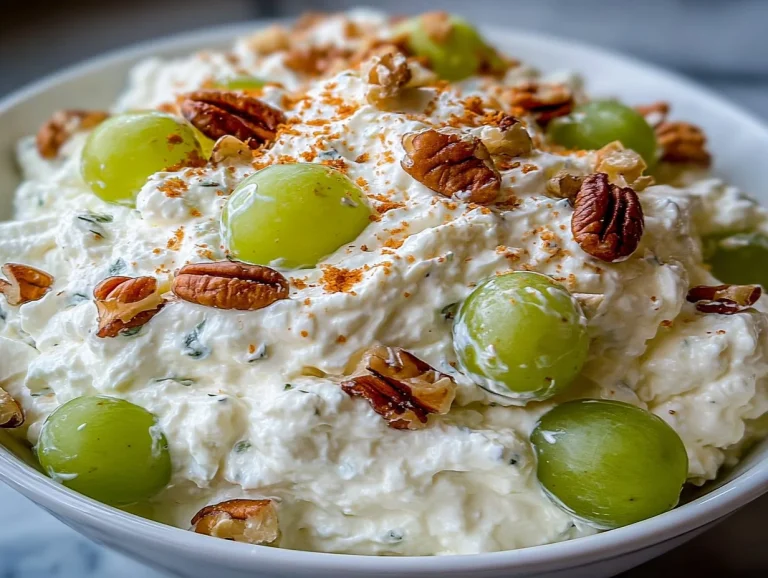 Creamy grape salad served in a bowl with fresh ingredients and a creamy dressing