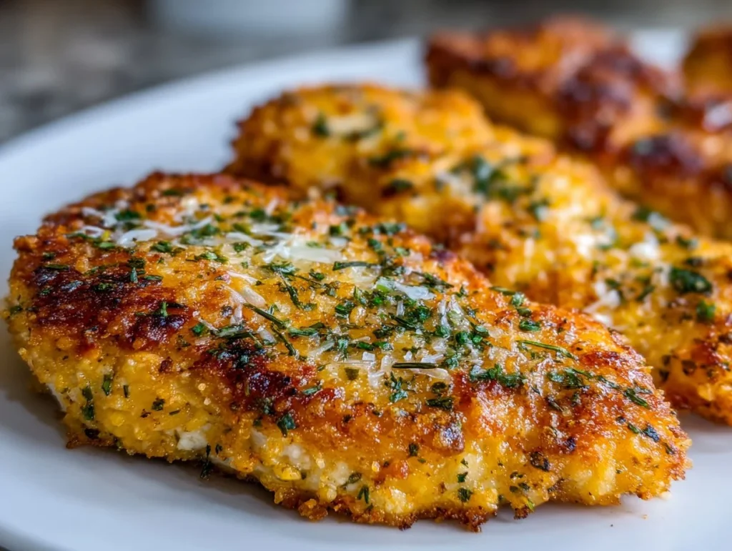 Crispy Dill Pickle Parmesan Chicken cooked to golden perfection.