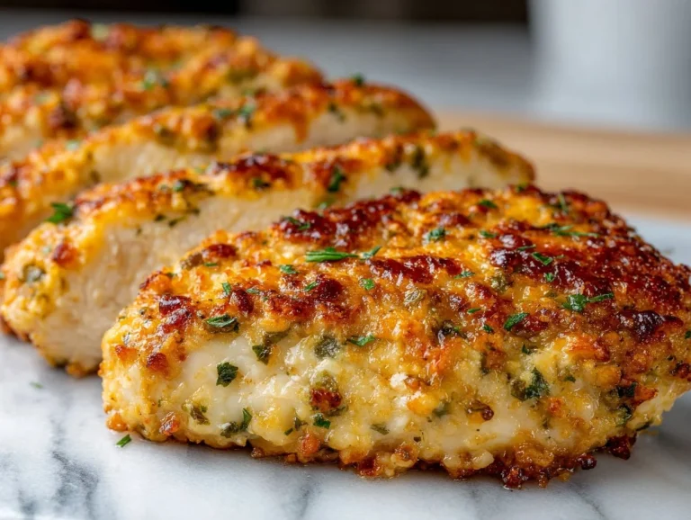 Crispy Dill Pickle Parmesan Chicken served with fresh herbs