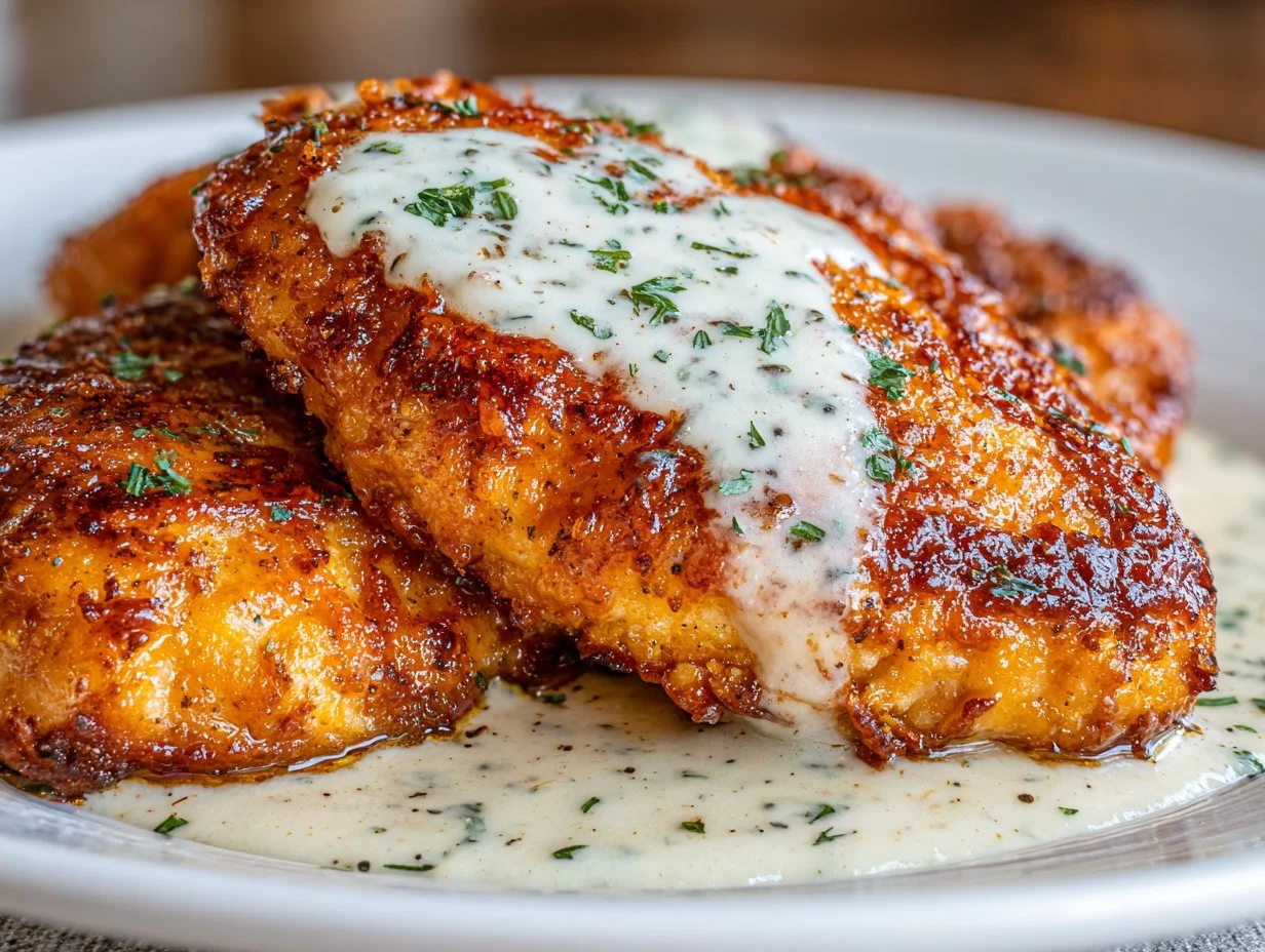 Crispy dill pickle parmesan chicken served with a side of dipping sauce