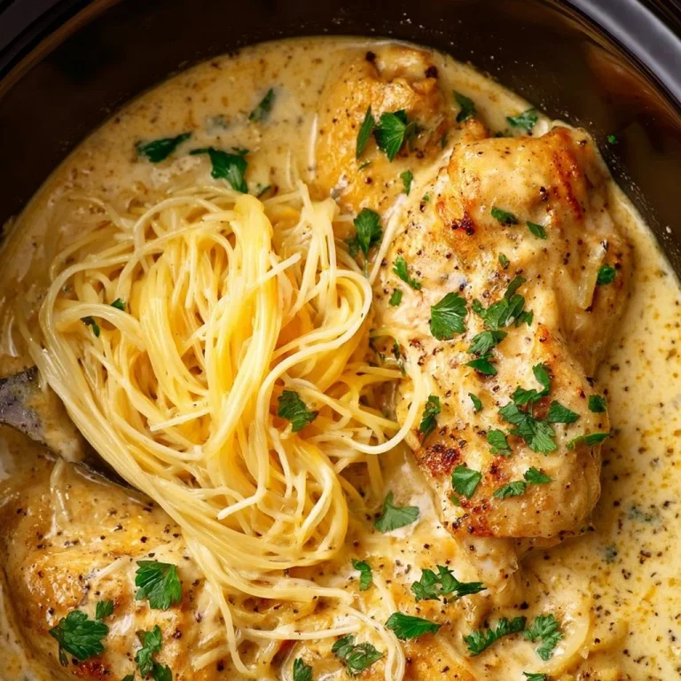 Crock Pot Angel Chicken served with creamy sauce and herbs