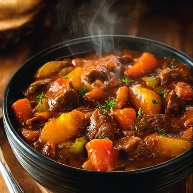 Delicious Crock Pot beef stew served in a bowl with fresh herbs.