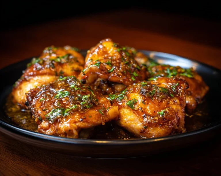 Crockpot brown sugar garlic chicken served on a plate with garnish