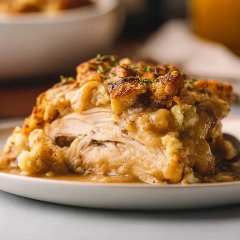 Crockpot Chicken with Stuffing dish served on a plate