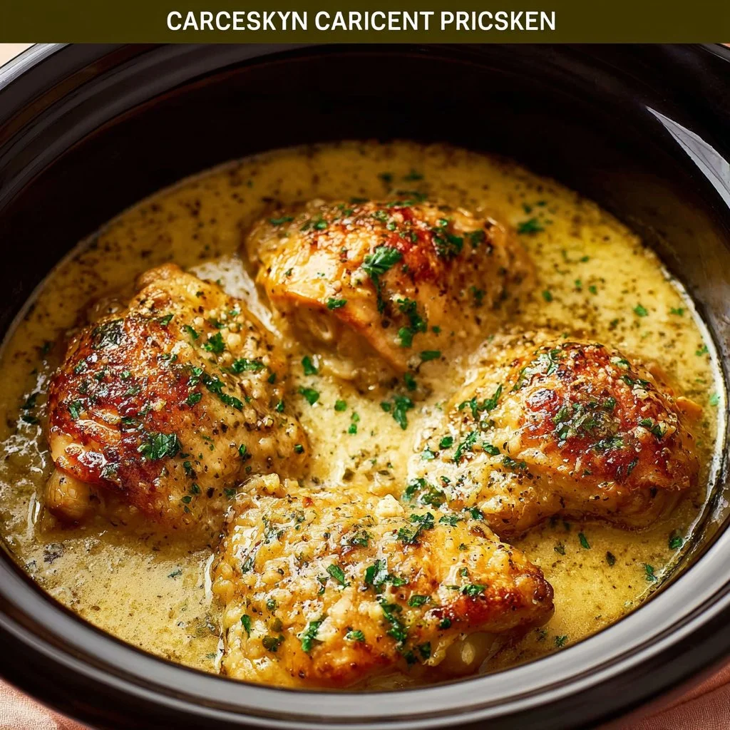 Crockpot Creamy Garlic Parmesan Chicken cooked with herbs and spices