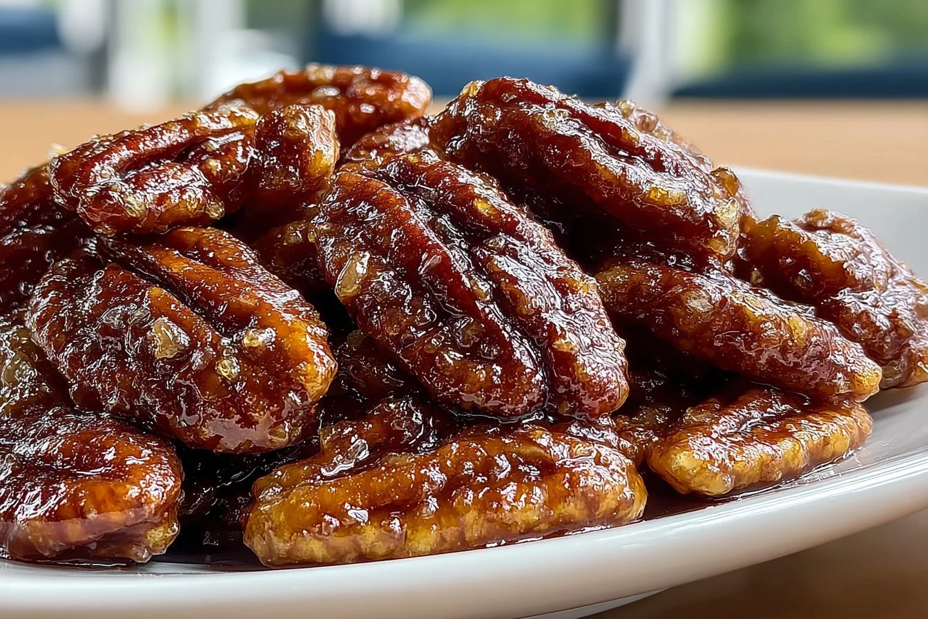 Crockpot Fireball Whisky Candied Pecans in a bowl