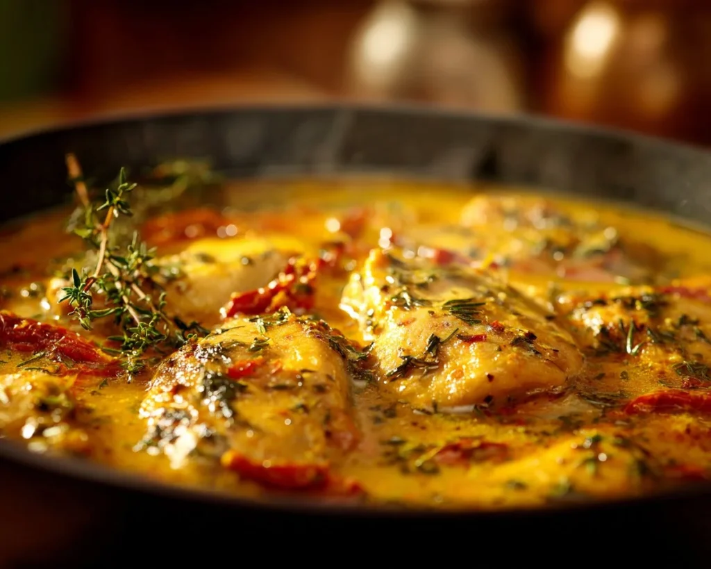 Crockpot Marry Me Chicken served in a bowl with herbs and side dish