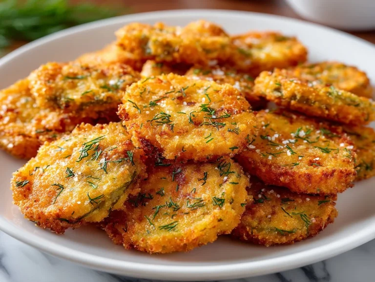 Crunchy dill fried pickle chips served with dipping sauce