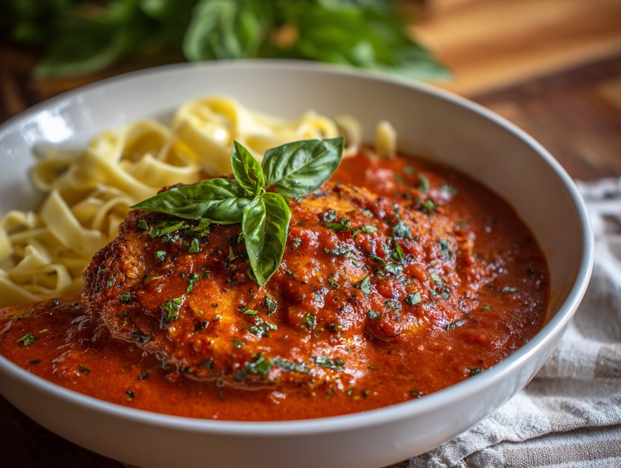 Slow Cooker Creamy Tomato Basil Chicken Breast