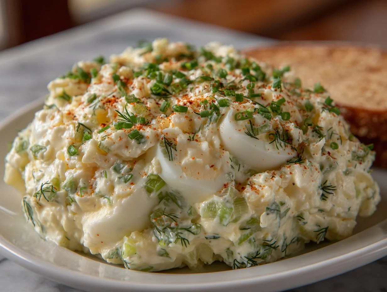Delicious Dill Egg Salad served in a bowl, garnished with herbs