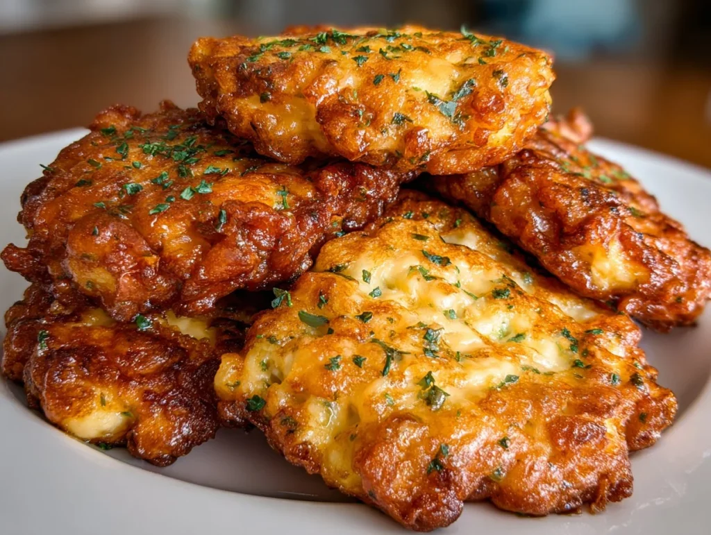 Crispy Dill Pickle Chicken Fritters served with dipping sauce on a plate