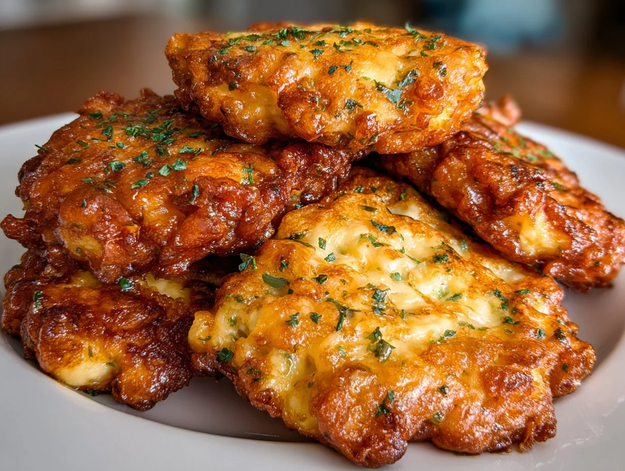 Crispy Dill Pickle Chicken Fritters served with dipping sauce on a plate