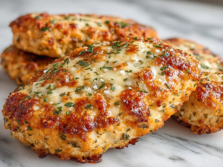 Delicious Dill Pickle Parmesan Chicken on a plate garnished with pickles