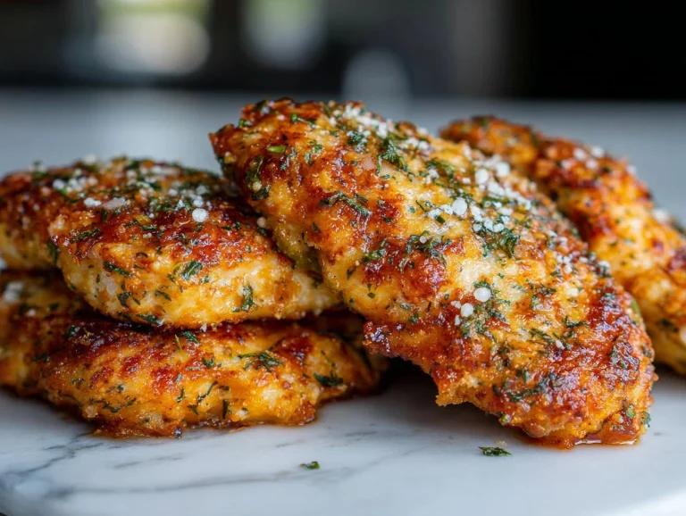 Dill Pickle Parmesan Chicken prepared with dill, parmesan, and spices on a plate.