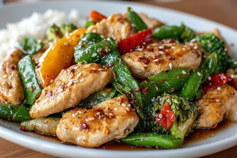 Easy chicken and vegetable stir fry recipe with colorful ingredients