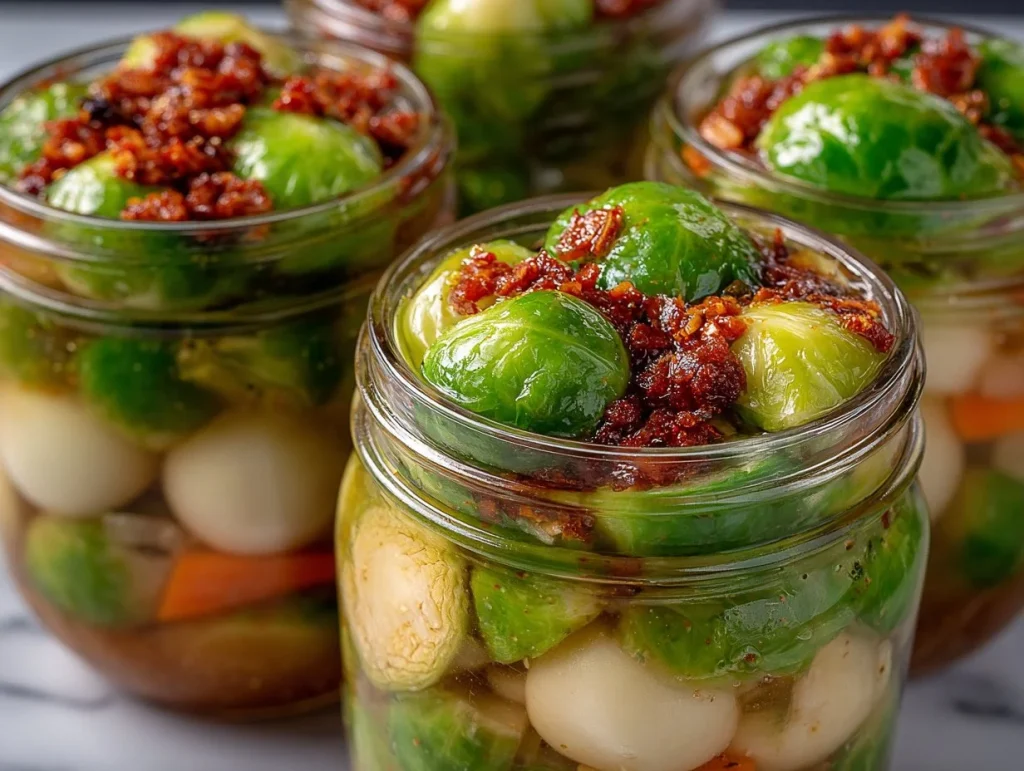 Easy and delicious pickled Brussels sprouts recipe in a jar.