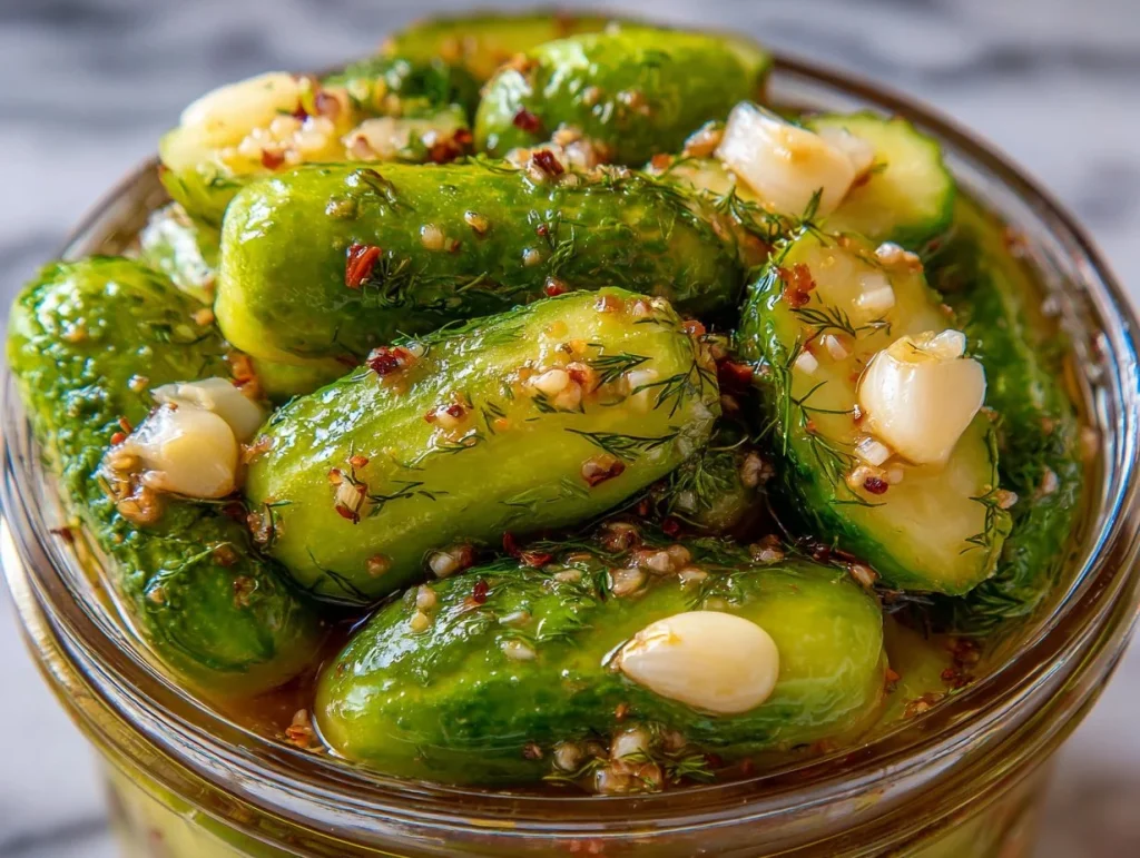 Homemade easy refrigerator dill pickles in a jar