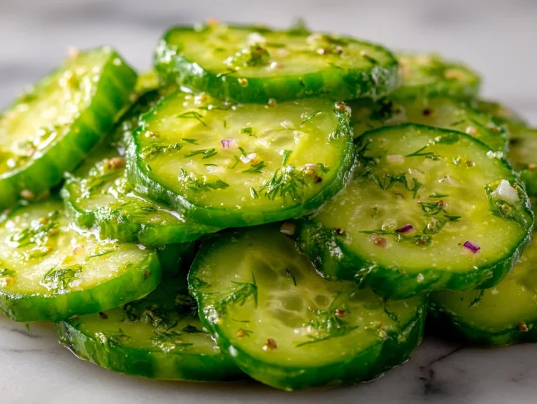 Jar of easy refrigerator dill pickles with fresh herbs and spices.
