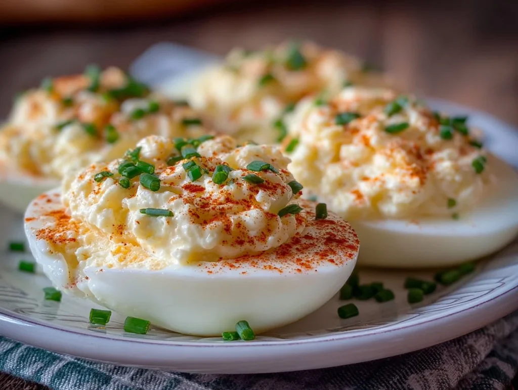 Creamy egg salad served on a sandwich with fresh herbs.