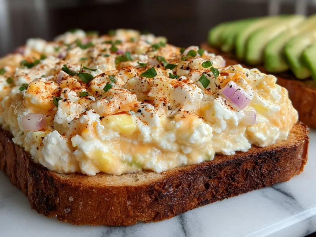 Delicious and colorful bowl of flavorful egg salad with fresh ingredients.