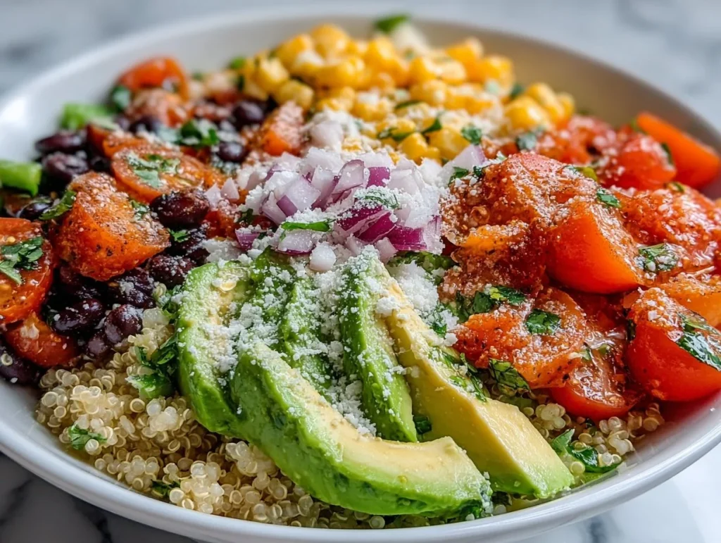 Colorful Tex-Mex Quinoa Salad with fresh ingredients in a bowl