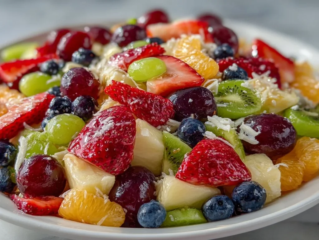 Fresh Fruit Salad with a variety of colorful fruits served in a bowl