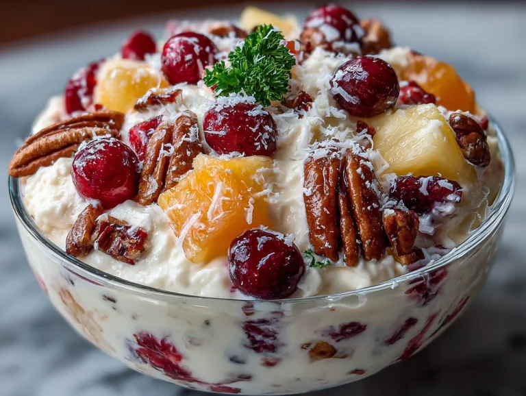 Frozen Cranberry Fruit Salad with mixed fruits in a bowl