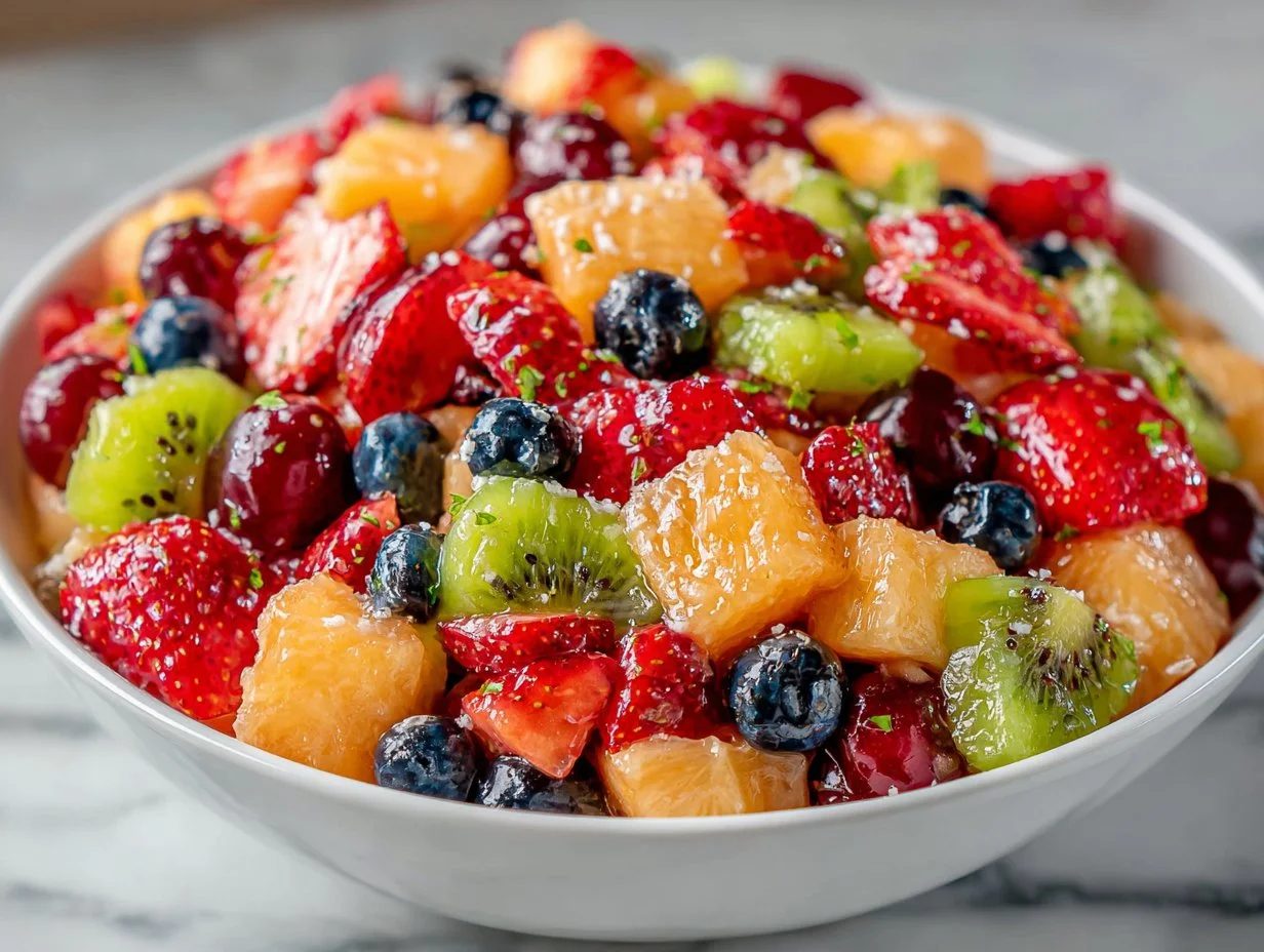 A vibrant fruit salad for a crowd with a variety of fresh fruits.