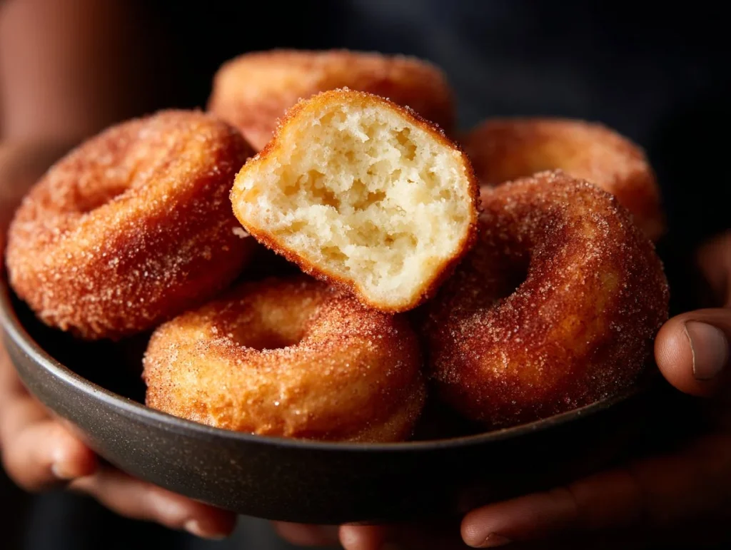 Fluffy Greek yogurt donuts with a glaze on a rustic wooden background.