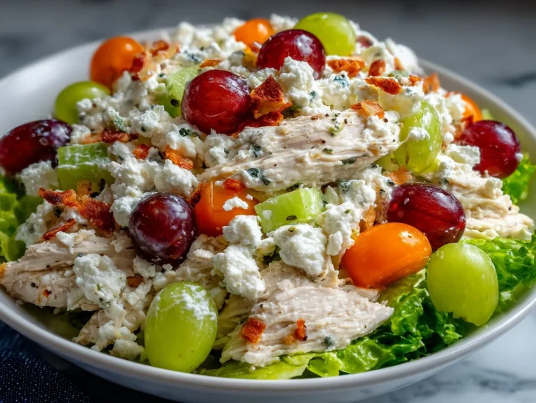 High protein chicken salad with fresh ingredients in a bowl