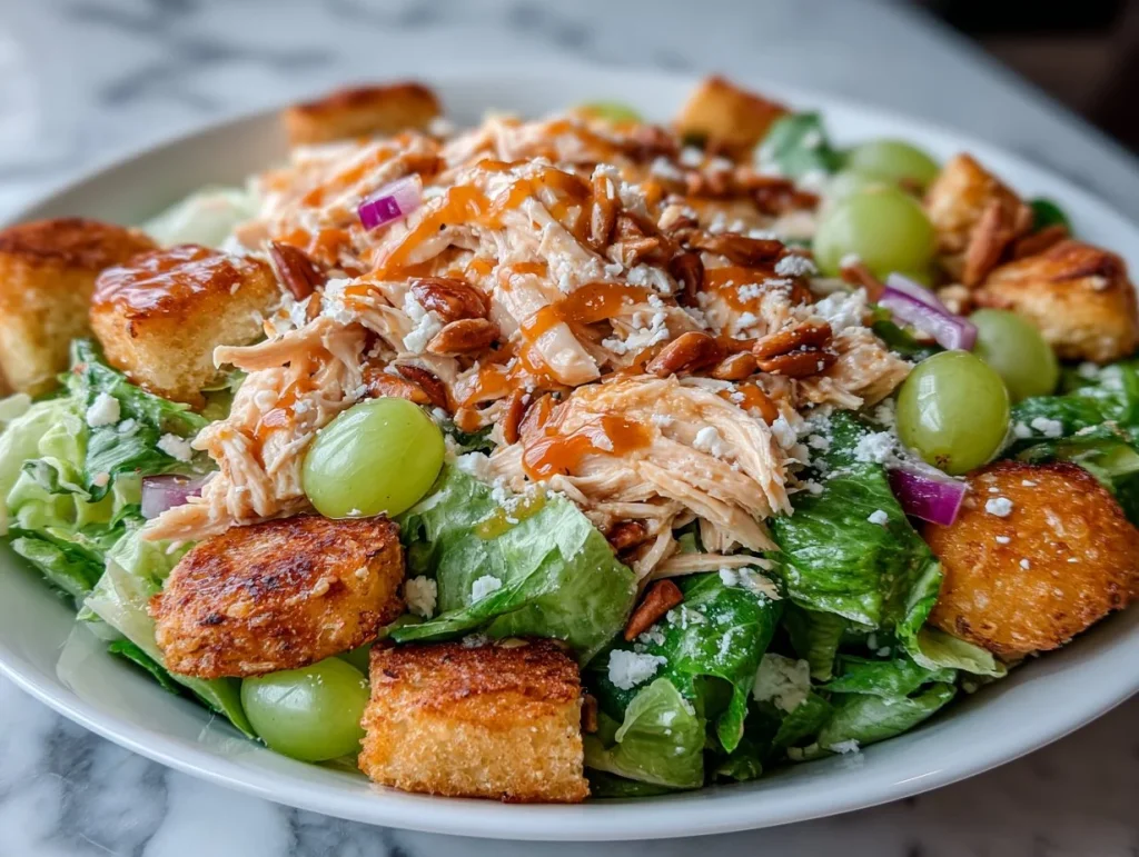Honey Hot Chicken Salad with spicy honey dressing and fresh greens