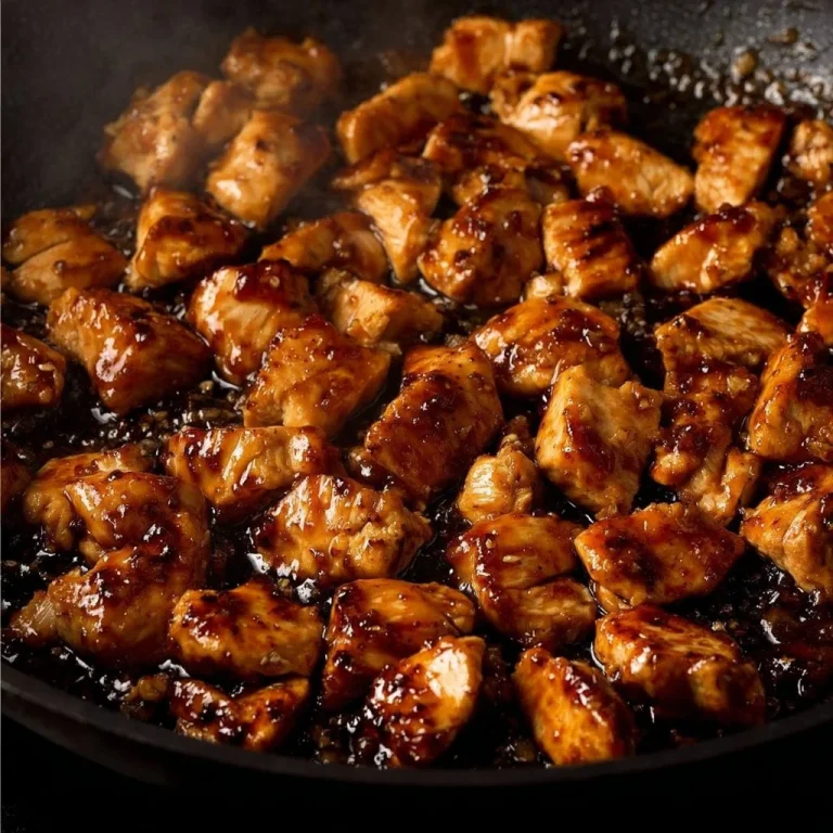 Plate of irresistible Bourbon Chicken garnished with green onions