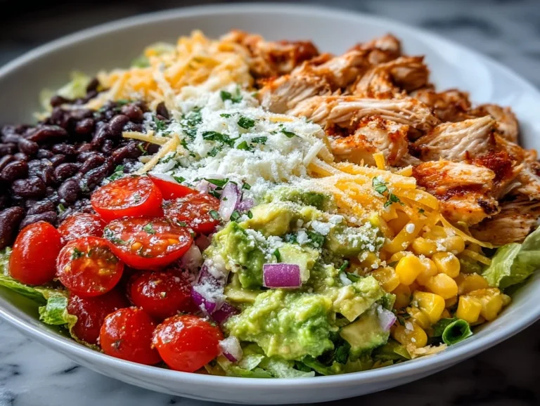 Delicious and colorful Southwest Chicken Salad in a serving bowl